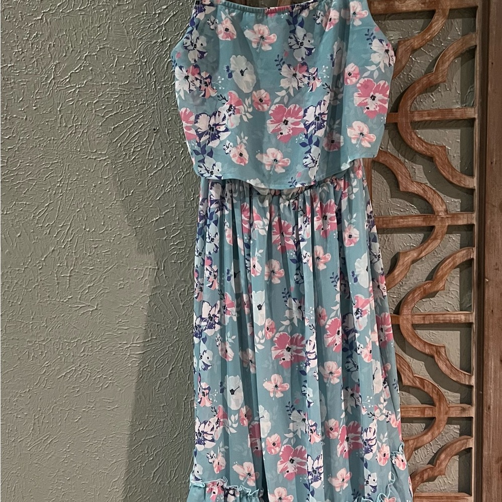 Floral Maxi Dress in Light Teal and Pink